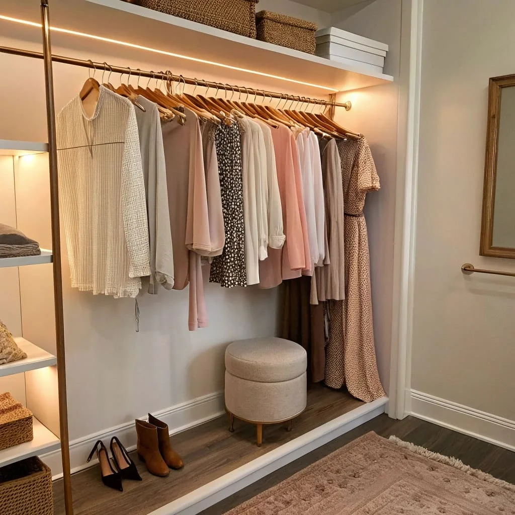 Adjustable closet rods for reachable clothing storage