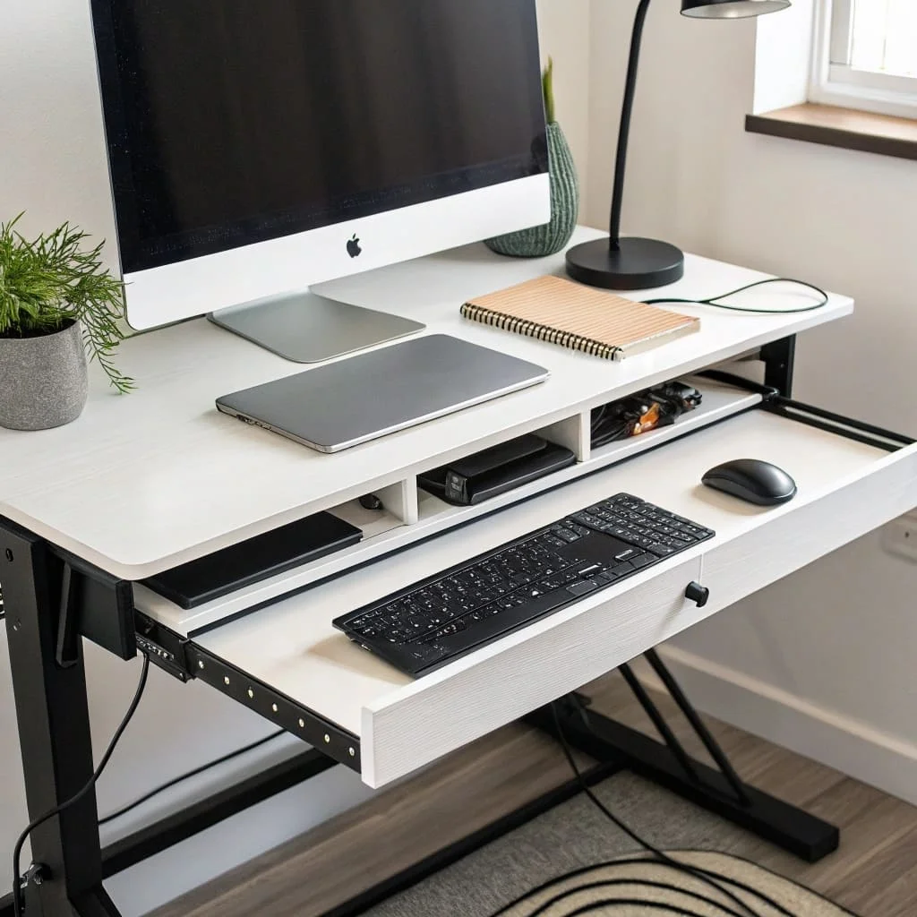 Modular tech desk with built-in cable management compartments