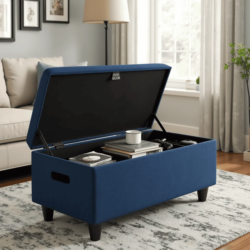 Furniture with built-in tech storage: Ottoman charging station