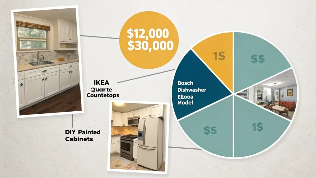 Kitchen renovation cost breakdown infographic with budget-friendly upgrades