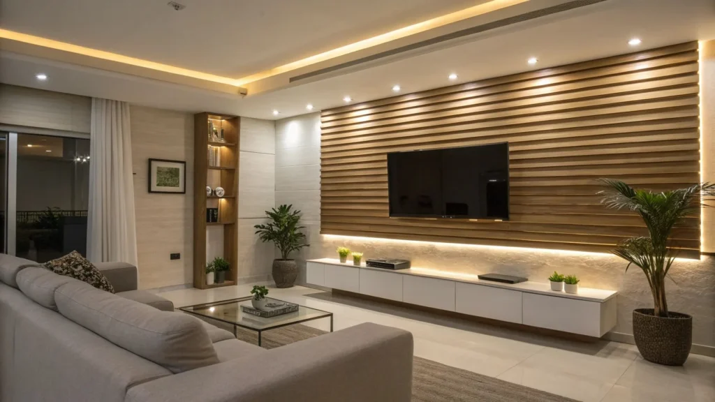 LED-lit wood walls