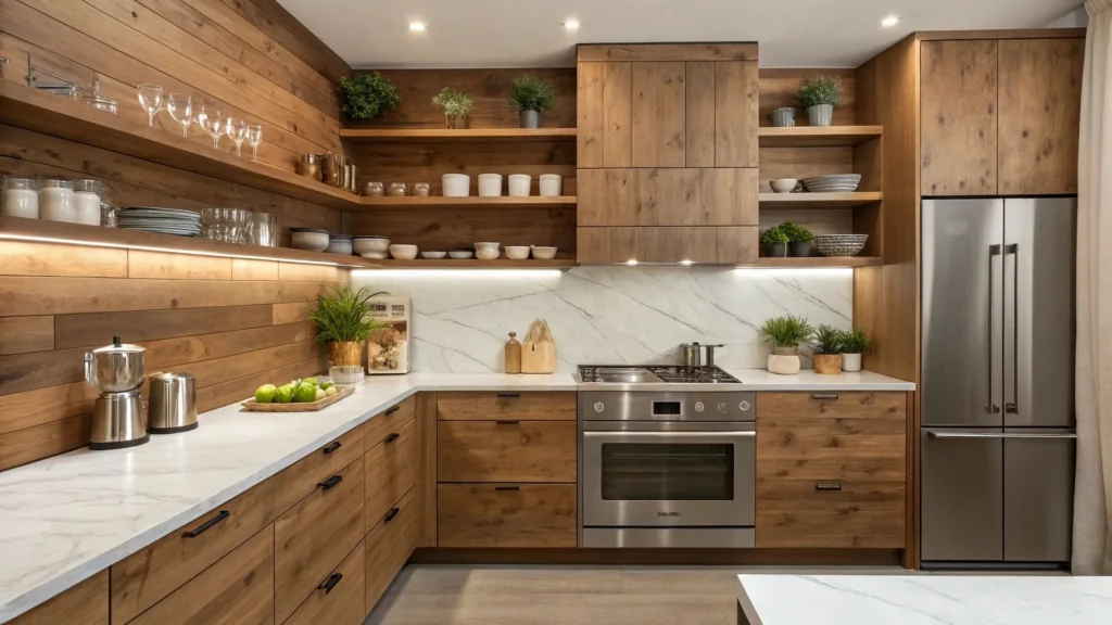 kitchen wood accent wall