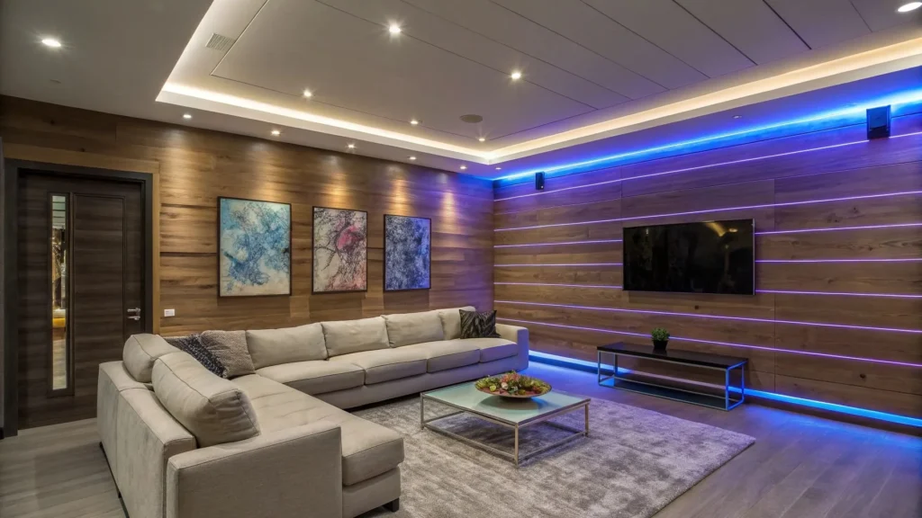LED-lit wood walls