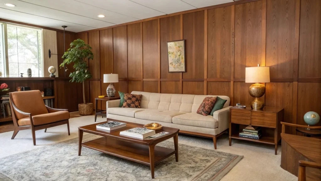 mid-century wood walls