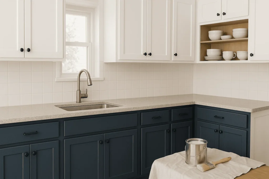 affordable kitchen resurfacing with painted cabinets and new hardware