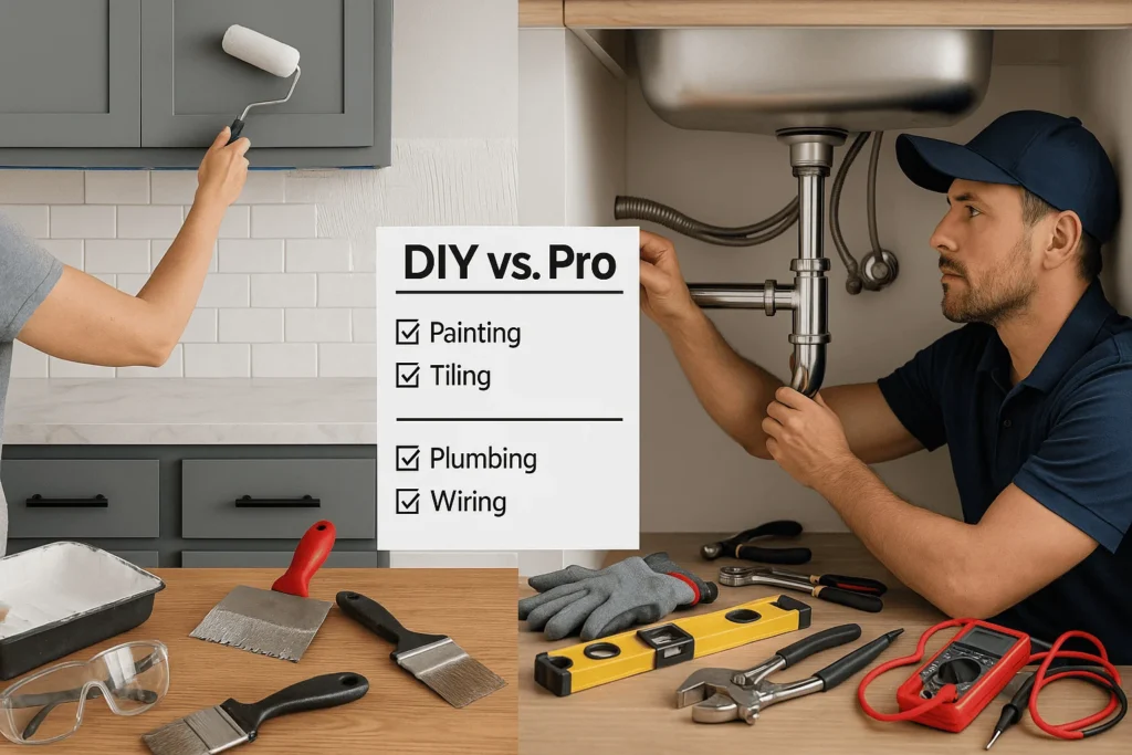 least expensive kitchen remodel showing DIY and professional upgrades