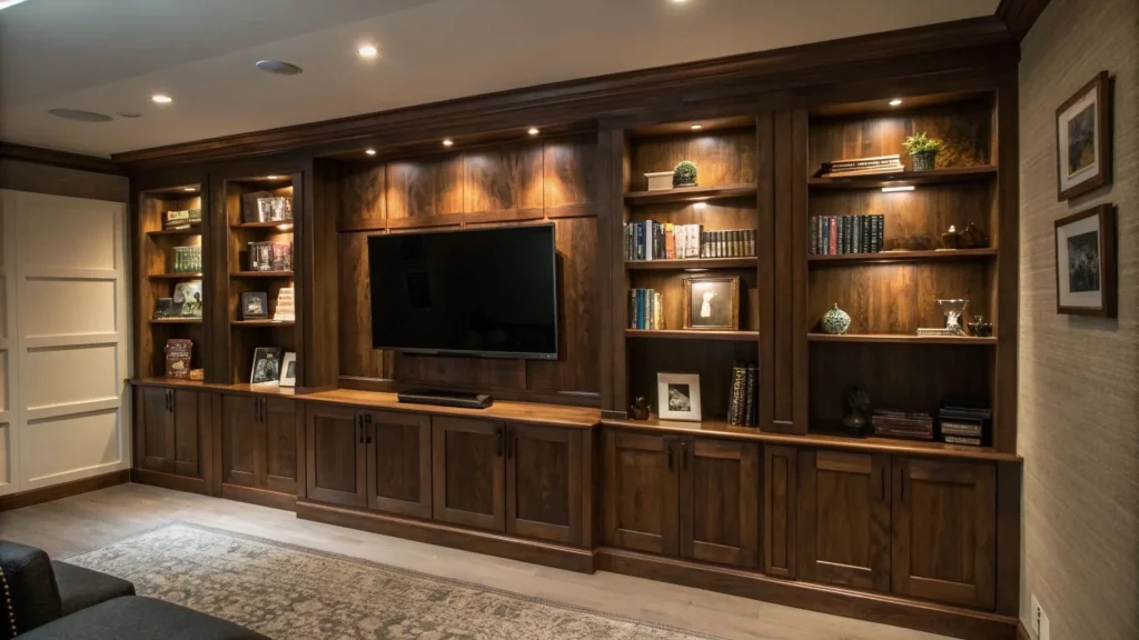 dark wood accent wall
