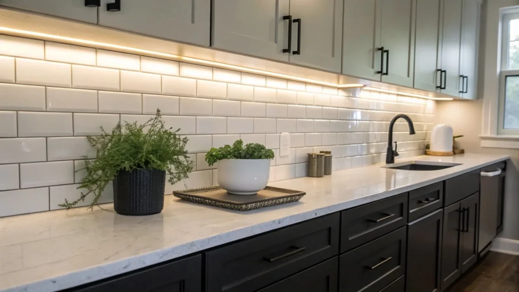 quick kitchen updates with peel-and-stick backsplash and new hardware