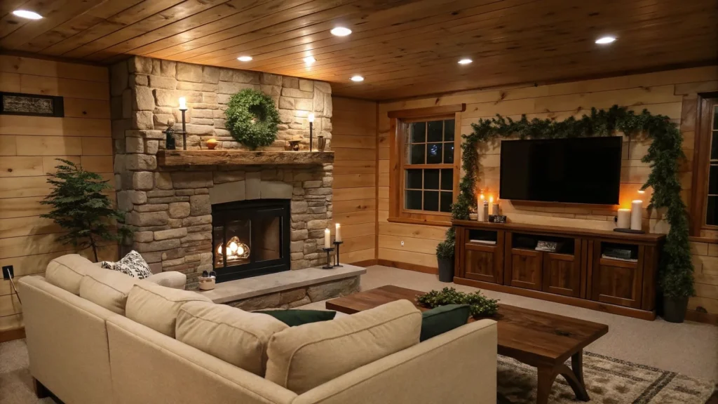 living room wood accent wall